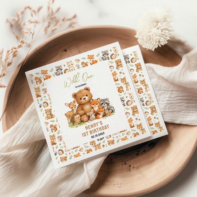 Serviette En Papier Forest Woodland Animals Wild One 1st Birthday (Forest Woodland Animals Wild One 1st Birthday Napkins
)