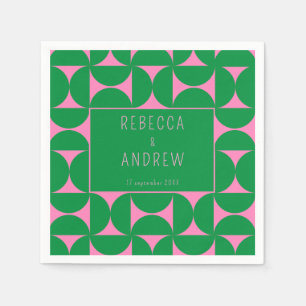 Serviette En Papier Forêt Abstraite du milieu du siècle Vert et rose