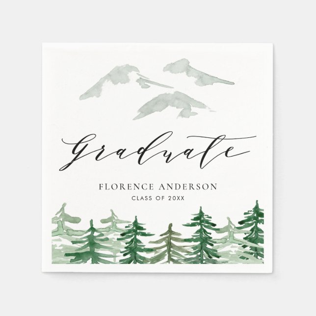 Serviette En Papier Forêt Aquarelle Rustique Diplômé  (Devant)