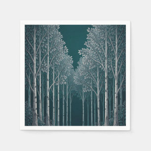 Serviette En Papier Forêt d'arbres blancs de bouleau sarcelle foncée