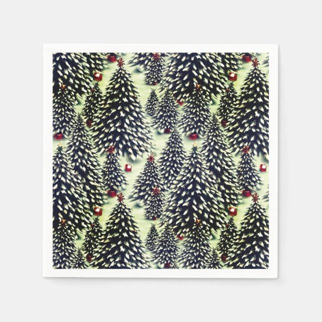 Serviette En Papier Forêt d'arbres de Noël couverts de neige (Devant)