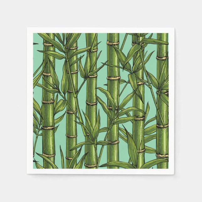 Serviette En Papier Forêt de bambou sur bleu clair (Devant)