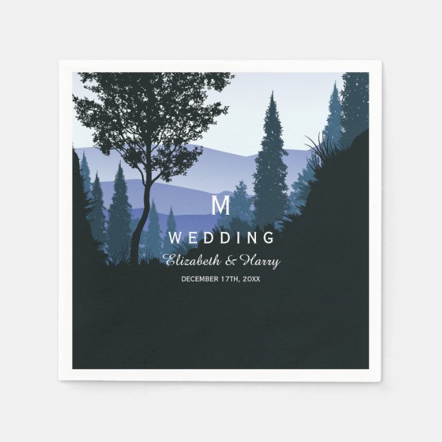 Serviette En Papier Forêt de bois bleu, Mariage rustique (Devant)