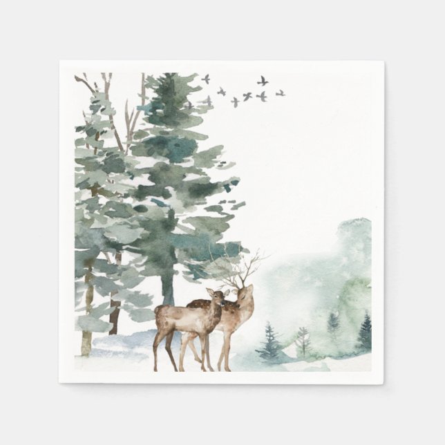 Serviette En Papier Forêt de bois d'aquarelle (Devant)