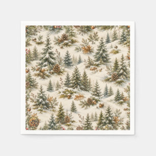 Serviette En Papier Forêt de Bois Sempervirent enneigée et paisible