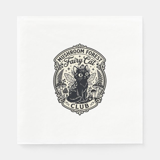 Serviette En Papier Forêt de champignons Fée Chat Drôle Chat Graphique (Devant)