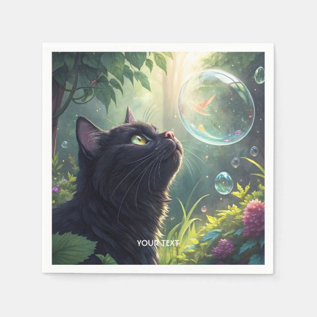 Serviette En Papier Forêt de chats noirs Fantasy Mignons (Devant)