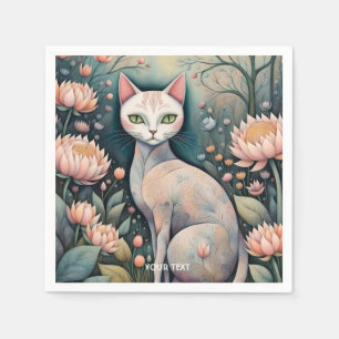 Serviette En Papier Forêt de fleurs de chats mignons Imaginaires