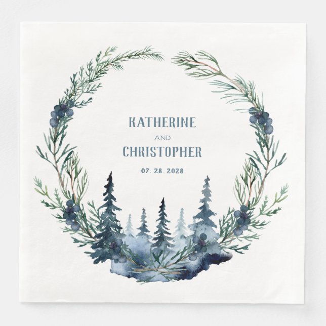 Serviette En Papier Forêt de la Marine Épinette Juniper Berries Wreath (Devant)