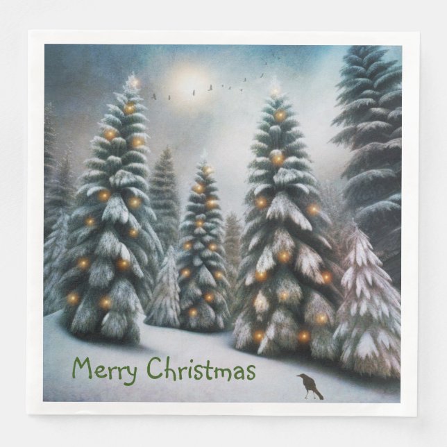 Serviette En Papier Forêt de Noël magique (Devant)