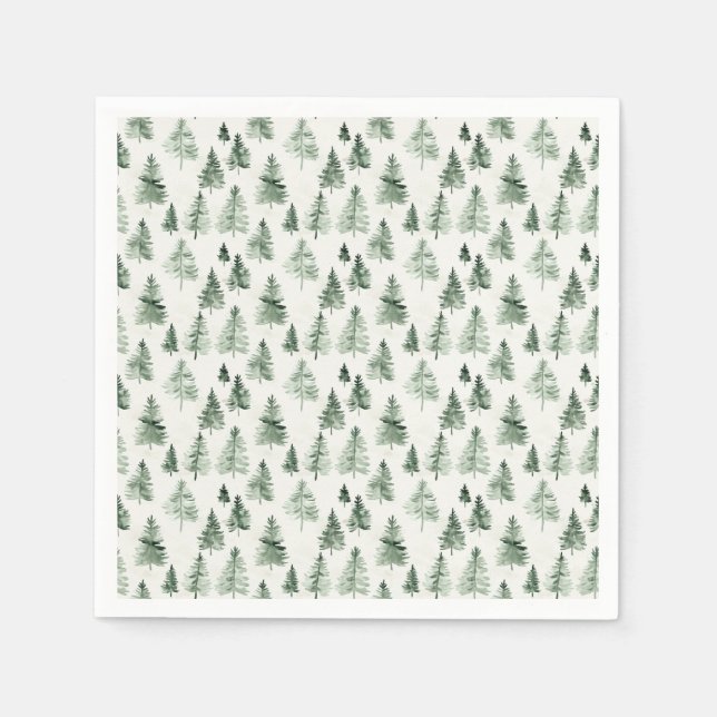 Serviette En Papier Forêt de pins aquarelle  (Devant)
