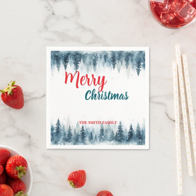 Serviette En Papier Forêt de pins de Noël joyeuse et lumineuse (En situation)
