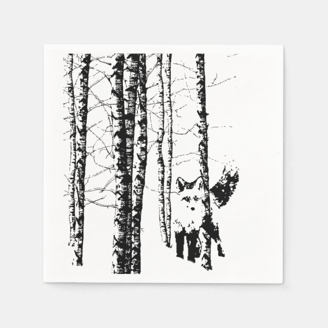 Serviette En Papier Forêt de renard de Birch Animal Silhouette Nature  (Devant)