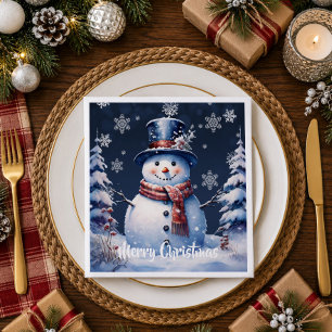 Serviette En Papier Forêt d'hiver Bonhomme de neige Noël Bleu