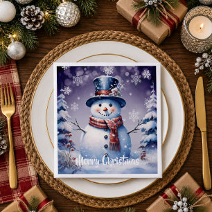 Serviette En Papier Forêt d'hiver Bonhomme de neige Noël Violet
