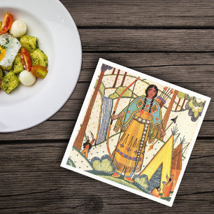 Serviette En Papier Forêt du village de femmes amérindiennes vintages