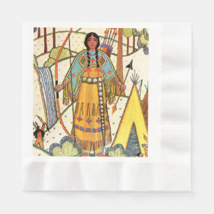 Serviette En Papier Forêt du village de femmes amérindiennes vintages