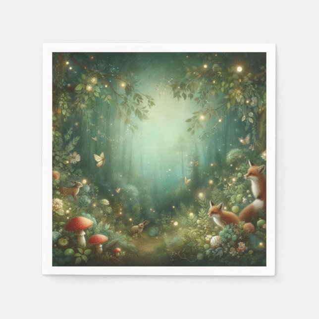 Serviette En Papier Forêt Enchantée Émeraude Verte (Devant)