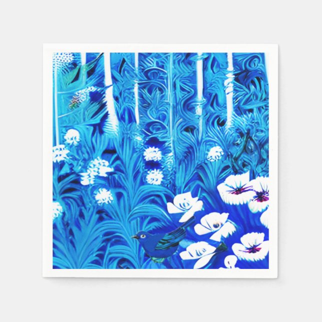 Serviette En Papier Forêt fantastique avec fleurs et oiseaux (Devant)