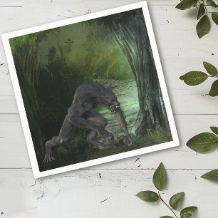 Serviette En Papier Forêt foncée de loup-garou d'Halloween