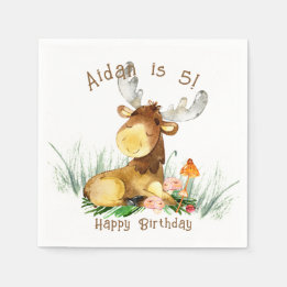 Serviette En Papier Forêt forestière Moose mignonne Anniversaire