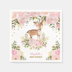 Serviette En Papier Forêt Girly de pivoines d'or de rose de cerfs