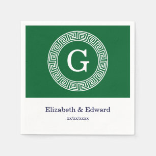 Serviette En Papier Forêt Gr Wht Cadre Rnd Key Grec Premier Monogramme