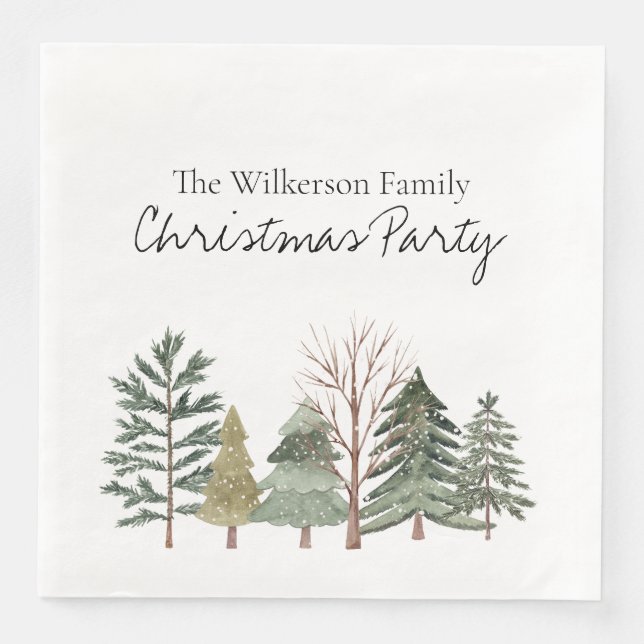 Serviette En Papier Forêt hivernale à l'aquarelle Arbres simples (Devant)