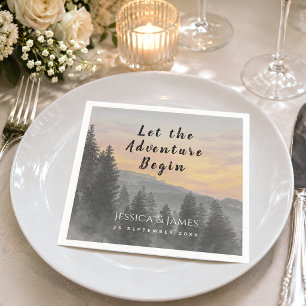 Serviette En Papier Forêt Montagne Que l'aventure commence Mariage