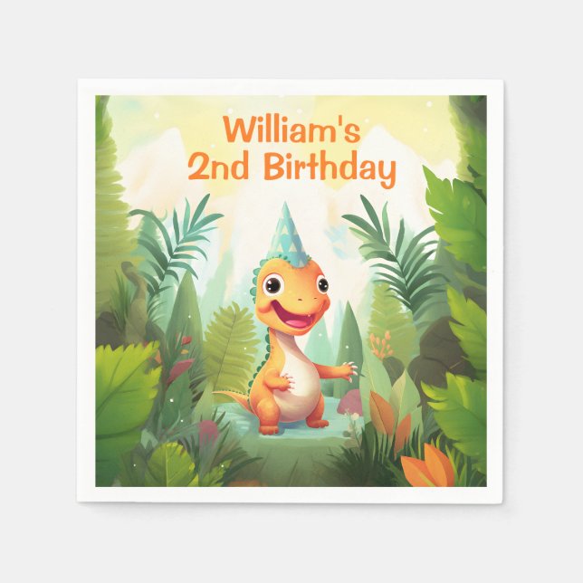 Serviette En Papier Forêt tropicale de Cute Dinosaur | Anniversaire de (Devant)