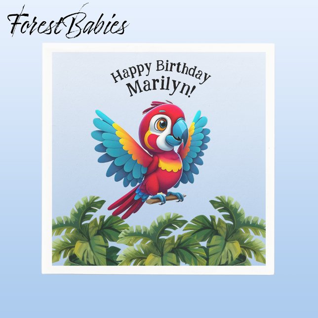 Serviette En Papier Forêt tropicale Jungle Macaw Safari Parrot Bird (Macaw Parrot 🌴 Tropical Bird ForestBabies Customizable Birthday Party Napkins)