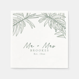 Serviette En Papier Forêt Vert Simple Main Dessinée Botanique