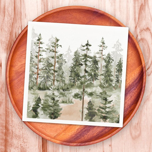 Serviette En Papier Forêt verte aquarelle (In situ)