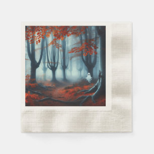 Serviette En Papier Forêts éffrayantes d'automne avec un fantôme