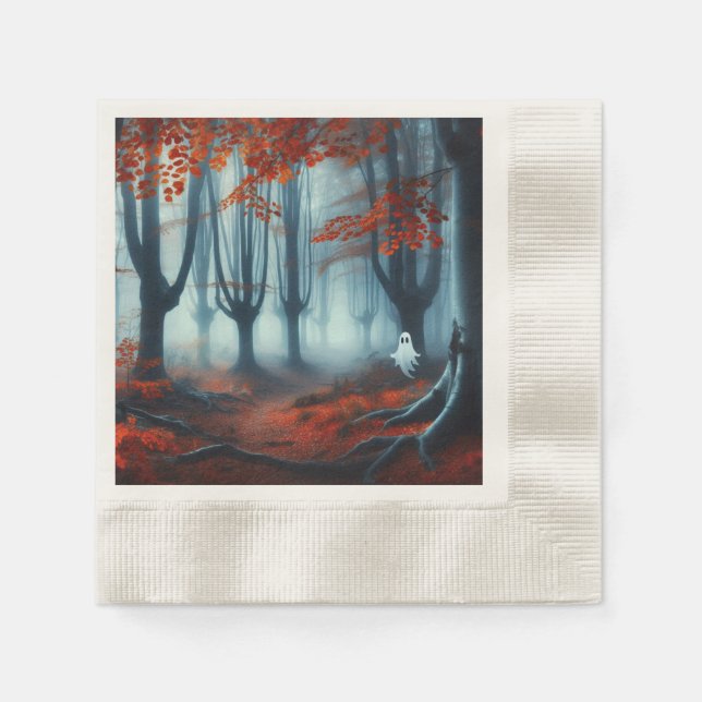 Serviette En Papier Forêts éffrayantes d'automne avec un fantôme (Devant)