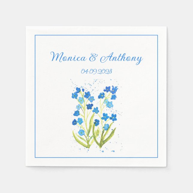 Serviette En Papier Forget me not Blue Flowers Elegant Wedding (Devant)