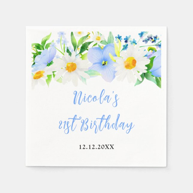 Serviette En Papier Forget-Me-Nots and Daisies Floral Birthday (Devant)