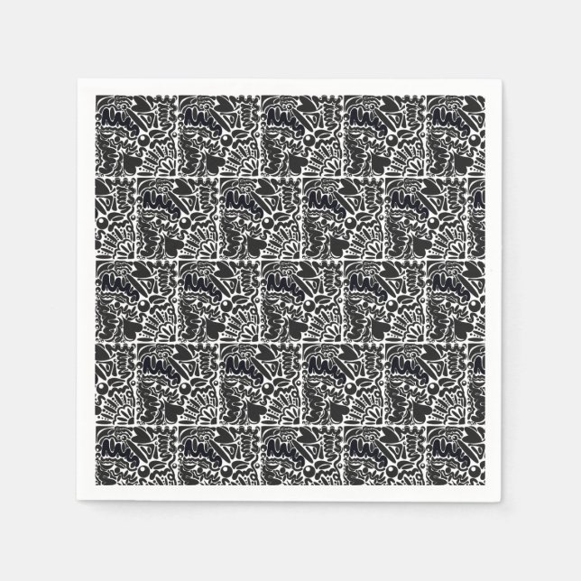 Serviette En Papier Formes Abstraites en noir et blanc (Devant)