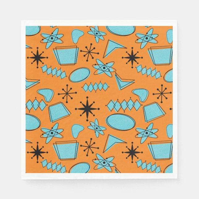 Serviette En Papier Formes atomiques MCM Turquoise sur orange (Devant)