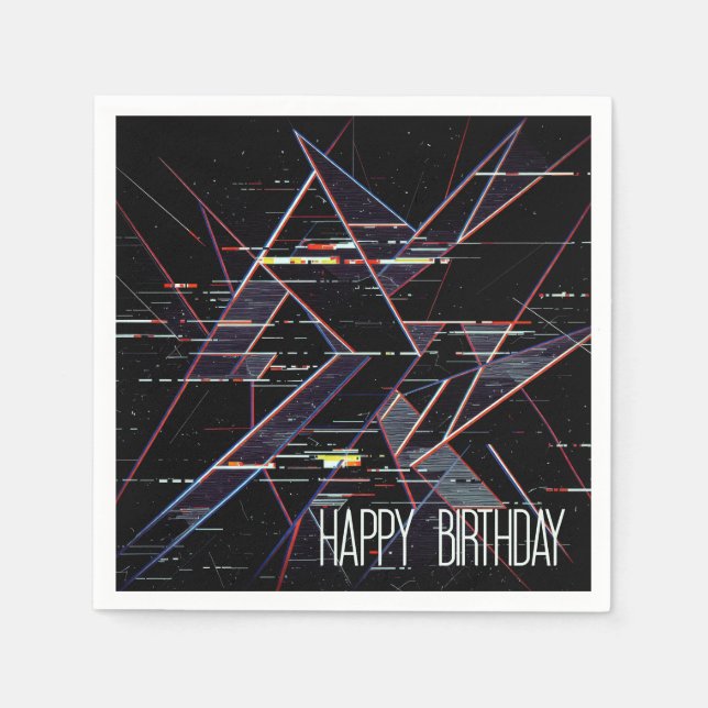 Serviette En Papier Formes géométriques néon de glitchcore d'anniversa (Devant)