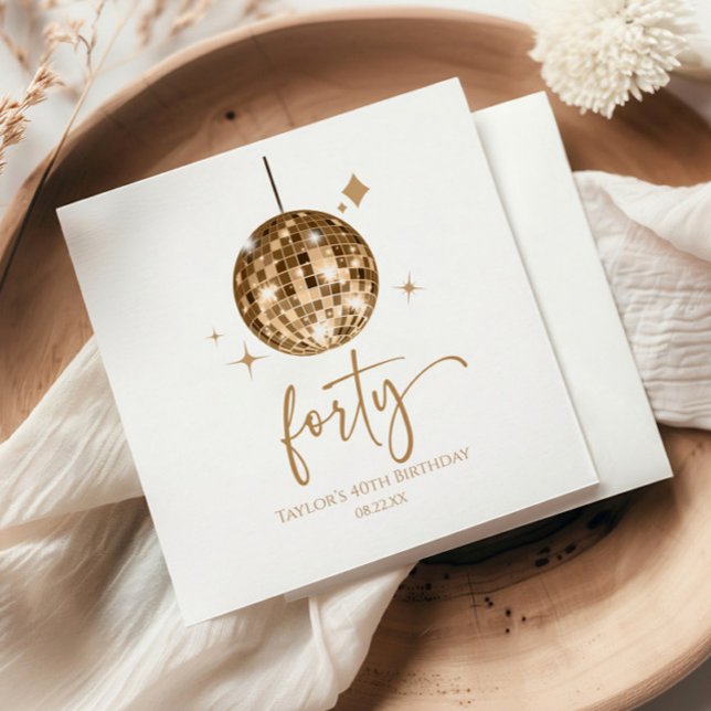 Serviette En Papier Forty Gold Disco Ball 40th Birthday Party (Créateur téléchargé)