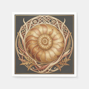 Serviette En Papier Fossile d'ammonite dorée Cadre celtique Motif orné