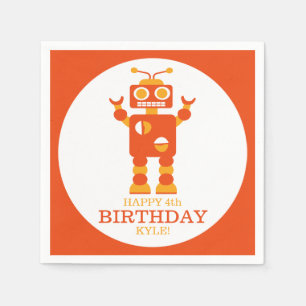 Serviette En Papier Fou Orange Robot Personnalisé Anniversaire