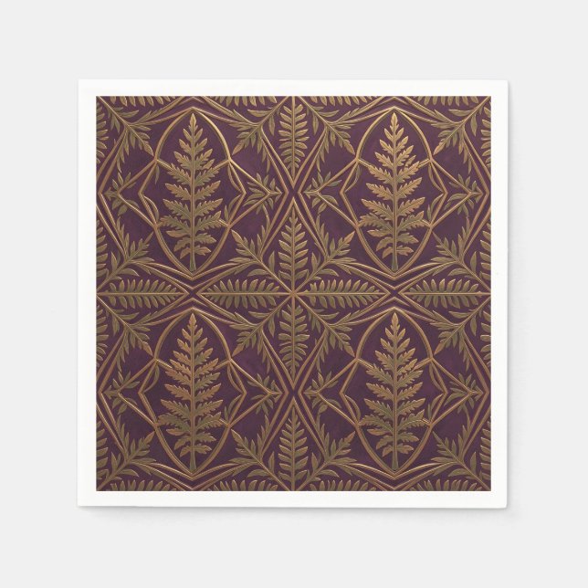 Serviette En Papier Fougère dorée Géométrique Ornée Violet  (Devant)