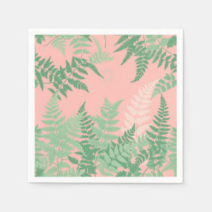 Serviette En Papier Fougère feuille rose carmin botanique vert sauge M