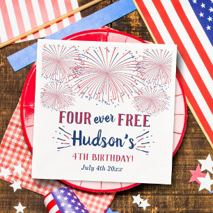 Serviette En Papier Four Ever Free ! Fête du 4 juillet Anniversaire 4 