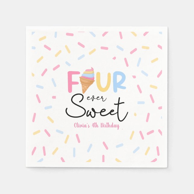 Serviette En Papier Four Ever Sweet Ice Cream 4e fête d'anniversaire (Devant)