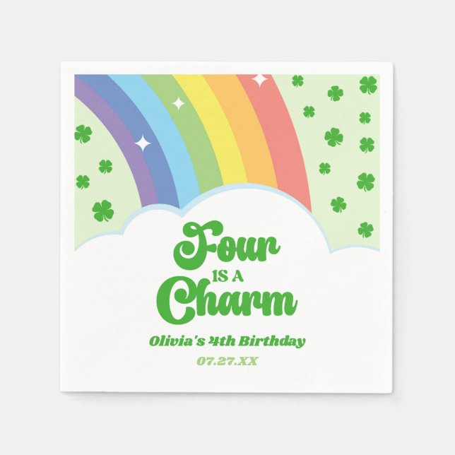Serviette En Papier Four Is A Charm Rainbow 4e fête d'anniversaire (Devant)