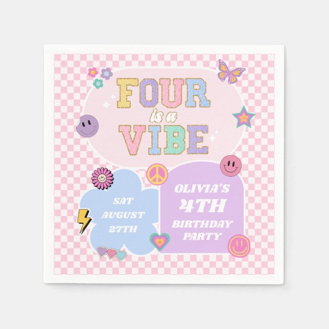 Serviette En Papier Four Is A Vibe Preppy Patch 4th Birthday Party (Devant)