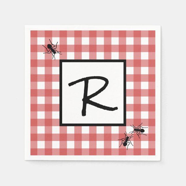 Serviette En Papier Fourmis Gingham Rouge Blanc Classique Pique-Nique  (Devant)